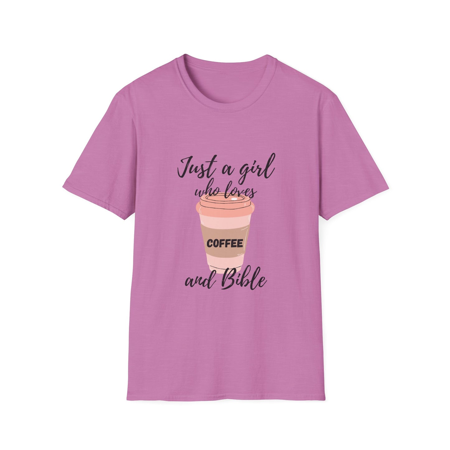 Coffee and Bible Lover Unisex Softstyle T-Shirt, Christian Shirt, Religious Tee, Caffeine Addict Top, Inspirational Clothing