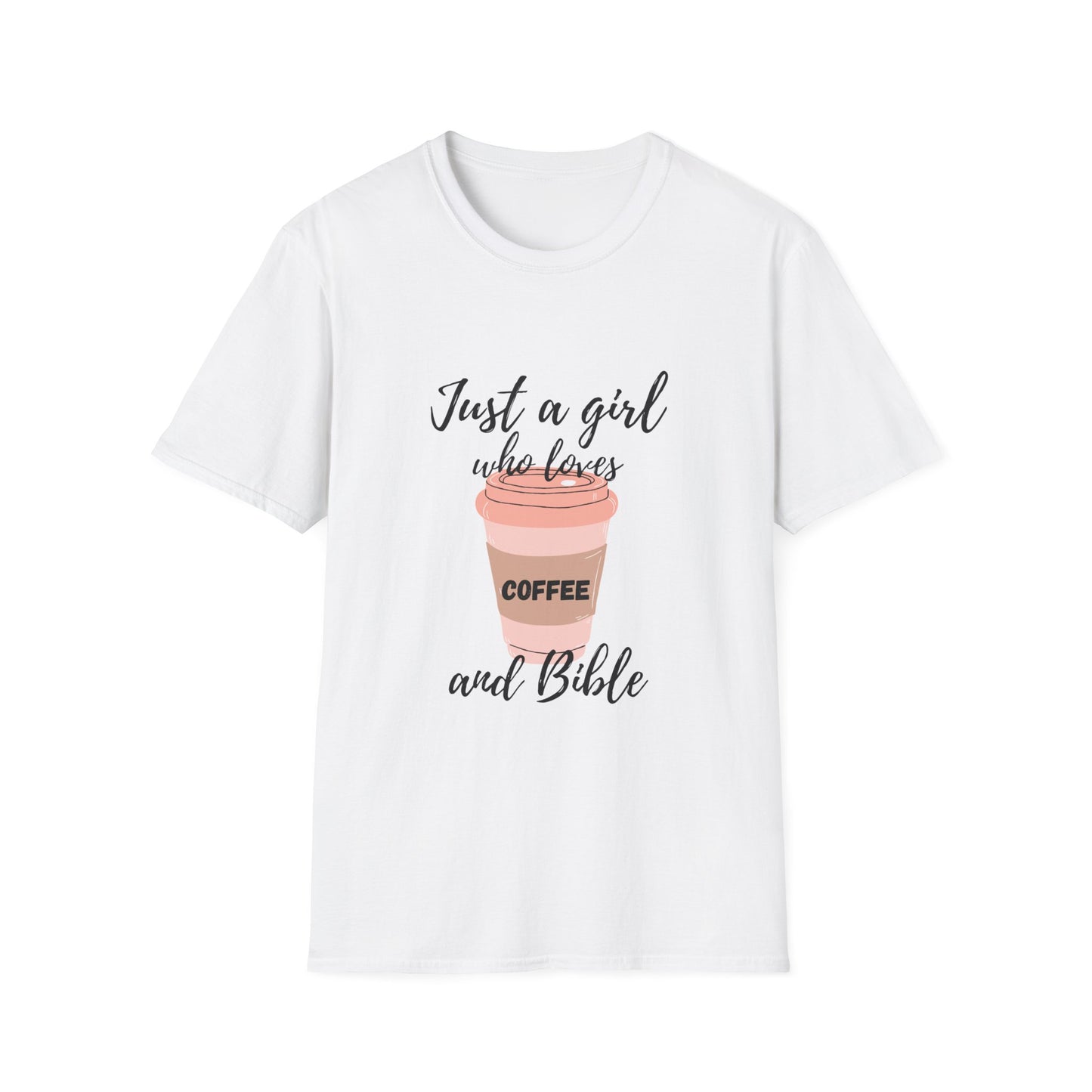 Coffee and Bible Lover Unisex Softstyle T-Shirt, Christian Shirt, Religious Tee, Caffeine Addict Top, Inspirational Clothing