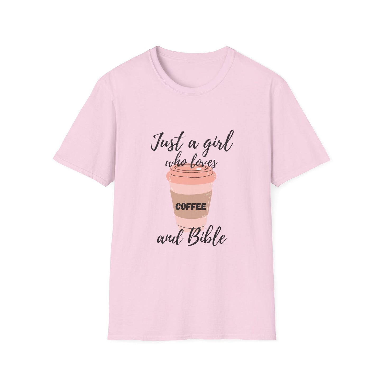 Coffee and Bible Lover Unisex Softstyle T-Shirt, Christian Shirt, Religious Tee, Caffeine Addict Top, Inspirational Clothing