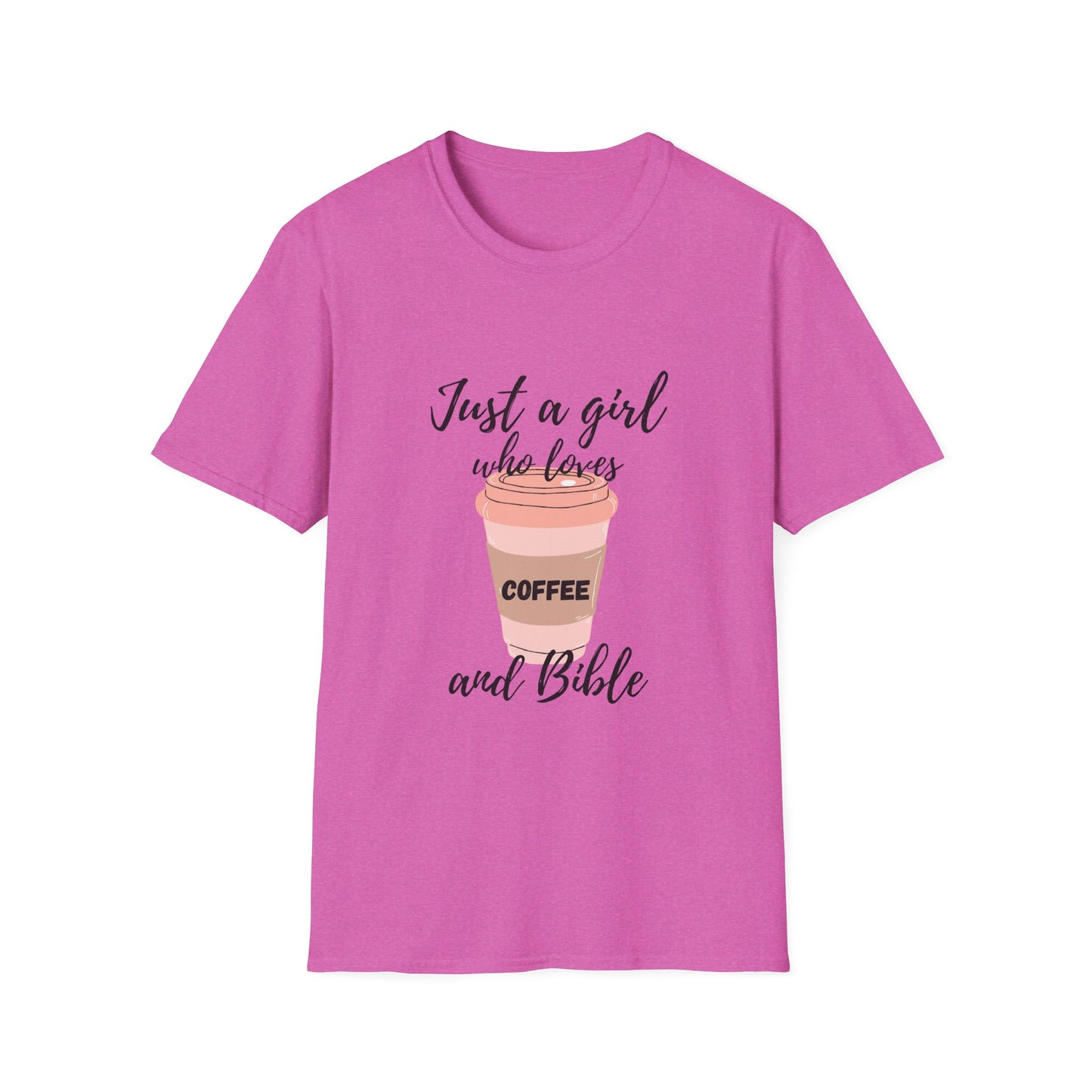 Coffee and Bible Lover Unisex Softstyle T-Shirt, Christian Shirt, Religious Tee, Caffeine Addict Top, Inspirational Clothing